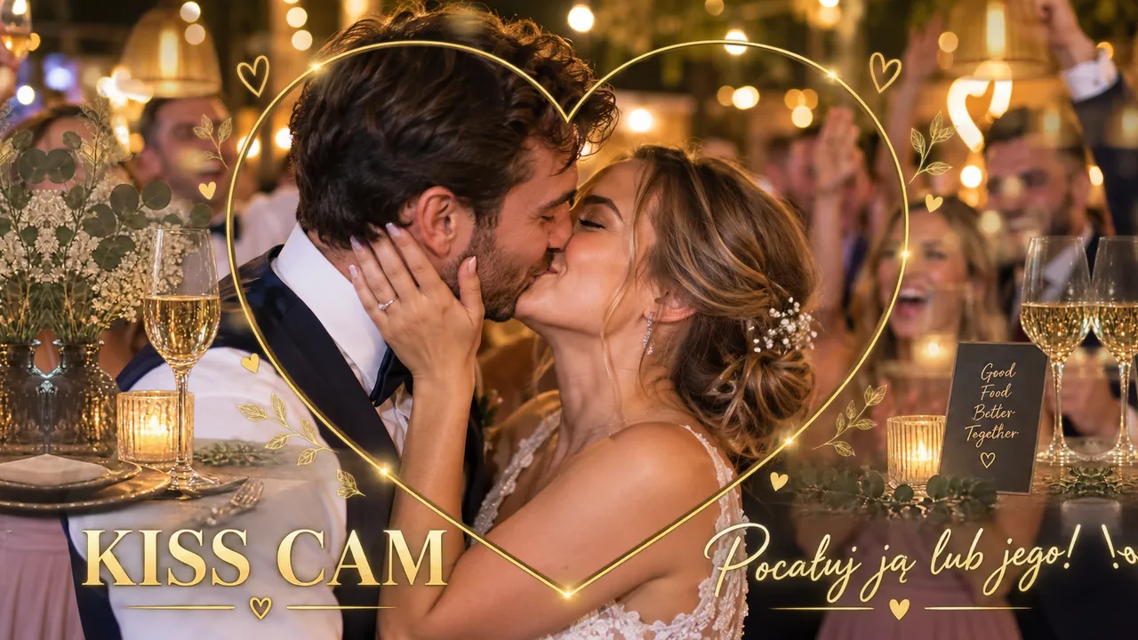 Ramka Kiss cam: Złota ze światłami