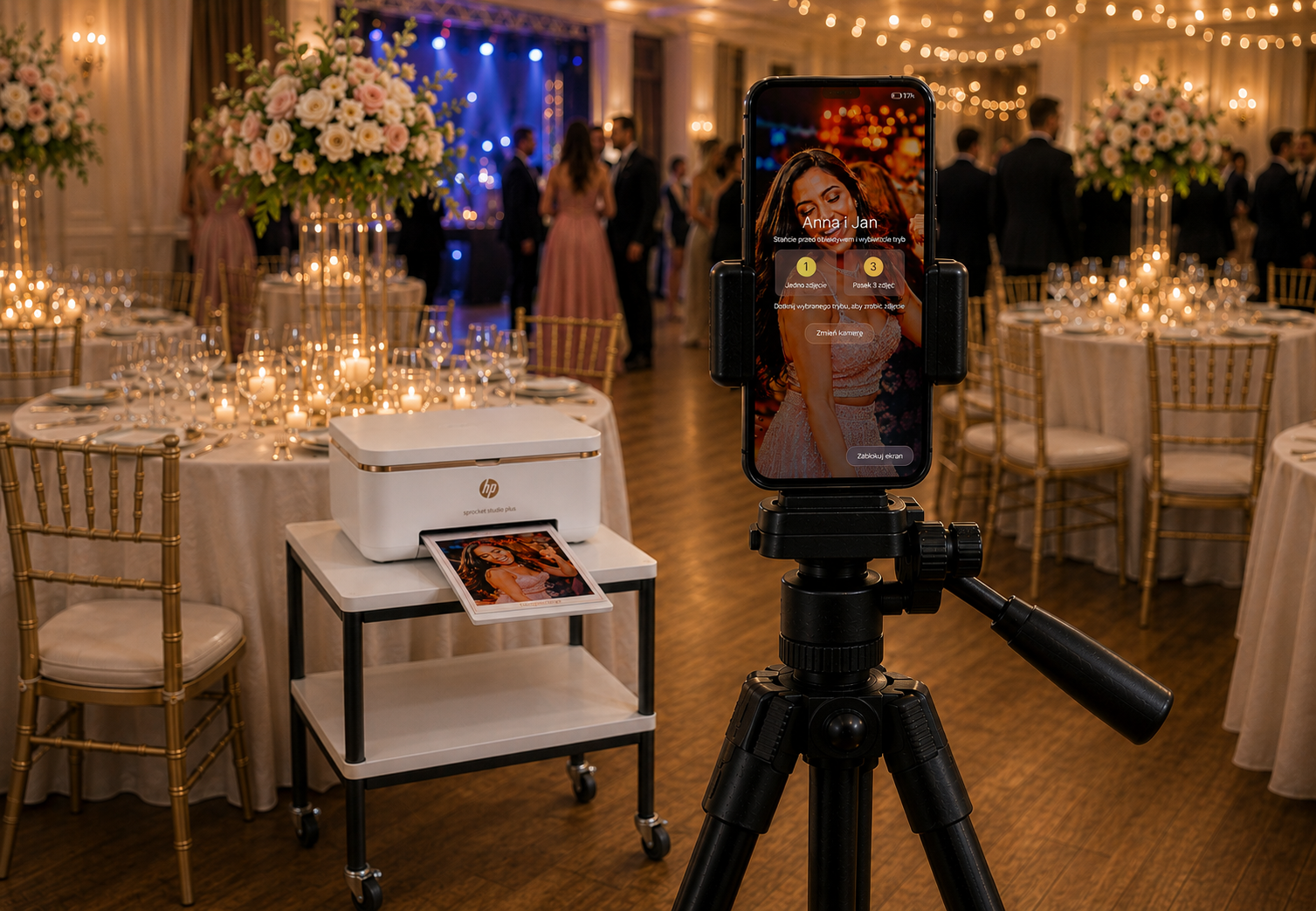 Telefon na statywie z ekranem Fotobudki FotoGoście